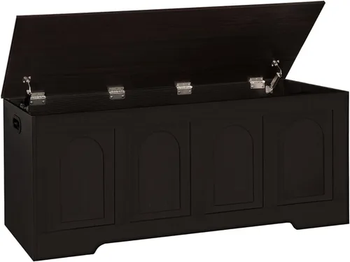 Miniatura 29 de DINZI LVJ Baúl de almacenamiento, caja de juguetes de madera de 39.4 pulgadas con 2 bisagras de seguridad, banco de zapatos de entrada con tapa