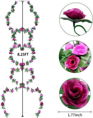 Miniatura 6 de Flores falsas, 10 unidades, plantas artificiales de vid de rosas colgantes, hiedra rosa para el hogar, hotel, oficina, boda, fiesta, jardín