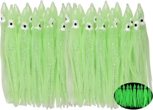 Miniatura 11 de Faldas de calamar de pesca, señuelos de pulpo, señuelos de pesca de plástico suave, cebo de calamar para agua salada, lubina, trucha de salmón Verde