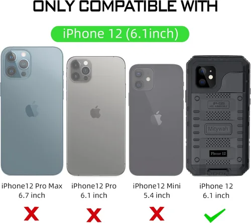 Miniatura 3 de Mitywah Funda impermeable para iPhone 12, resistente a prueba de golpes, con protector de pantalla integrado, funda de metal de protección submarina