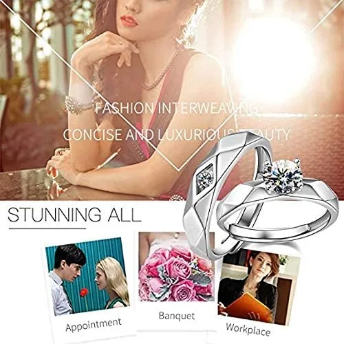 Miniatura 7 de Sunamy Fashion - Anillo de compromiso para hombre y mujer, ajustable S925 plata CZ
