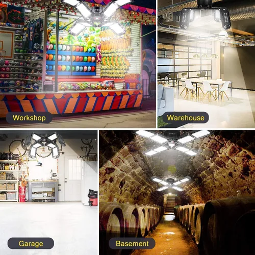 Miniatura 3 de Paquete de 2 luces LED de garaje, lámpara de trabajo de techo E26/E27 con rosca superbrillante, 200 W, 20000 lúmenes, deformable para sótano, con 8