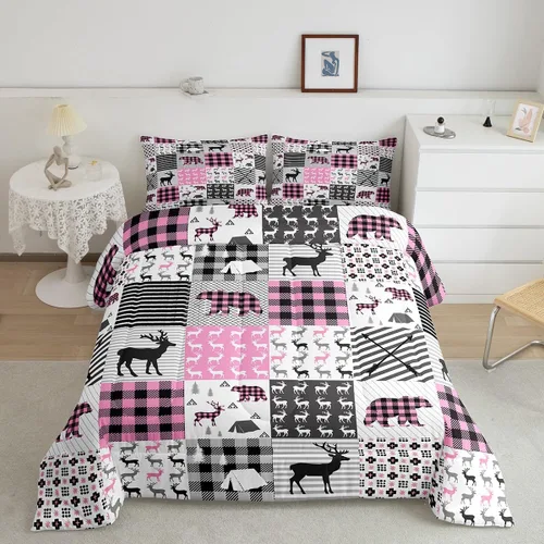 Miniatura 27 de Juego de ropa de cama de vaca de las tierras altas, edredón de ganado de las tierras altas, juego de edredón rosa floral de vaca occidental, juego