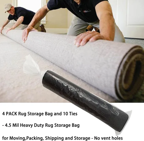 Miniatura 3 de 4 bolsas de almacenamiento de plástico transparente enrolladas para alfombras con 10 lazos, se adapta a alfombras de hasta 6 x 9 pies, resistente