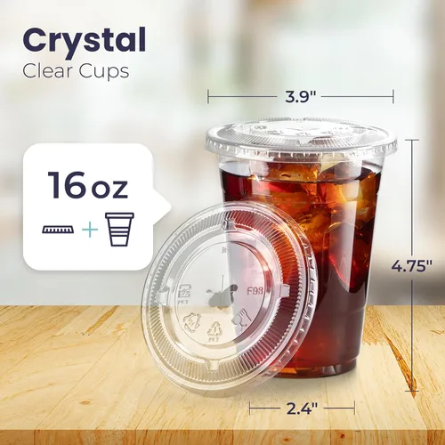 Miniatura 2 de Fit Meal Prep Paquete de 50 vasos de plástico transparente de 16 onzas con tapas planas, tazas desechables para café helado, sin BPA, taza de batido