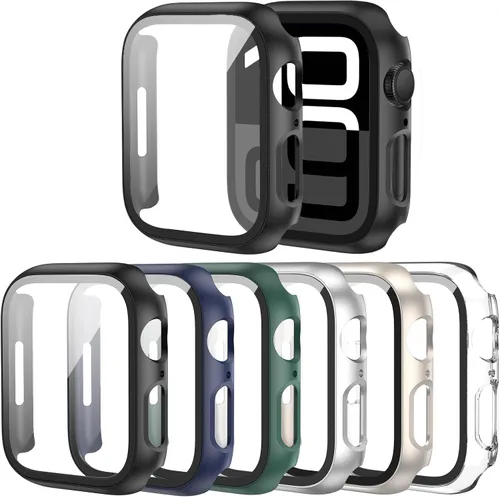 Miniatura 14 de Paquete de 6 fundas para Apple Watch SE 3 (2025) SE 2 Series 6, 5, 4, de 1.57 pulgadas, con protector de pantalla de vidrio templado, parachoques