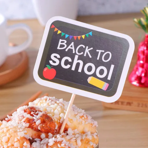 Miniatura 4 de 18pcs Back To Cupcake Topper Postre Fruit Cake Pick Palillos de dientes Primer Día de Aula Bienvenida Fiesta Decoración Accesorios Profesor