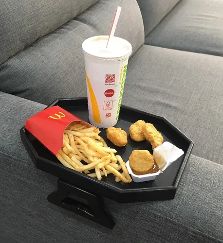 Miniatura 3 de Mesa con clip para brazo de sofá, bandeja para reposabrazos, soporte para bebidas/control remoto/refrigerios (plástico, negro)