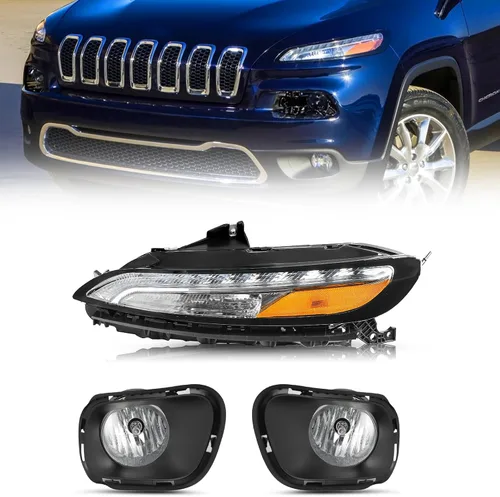Miniatura 14 de JSBOYAT Compatible con 2014-2018 Jeep Cherokee Luz LED DRL de estacionamiento Señal de giro estilo OE Faros LED DRL cromados para parachoques Señal