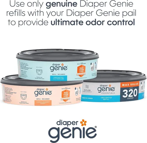 Miniatura 8 de Paquete de recarga redonda Diaper Genie Essentials de 4 Contiene hasta 1280 pañales para recién nacidos Cuenta con película continua sin perfume