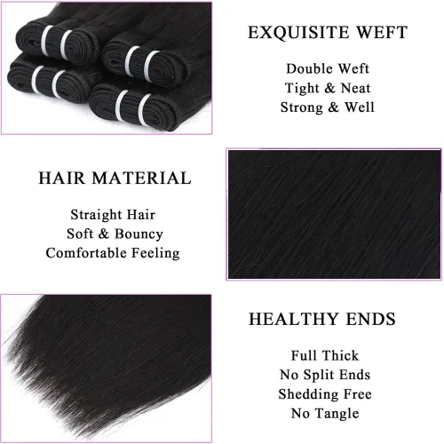 Miniatura 3 de Paquetes de cabello humano corto de 8 pulgadas 10A, pelo brasileño lacio virgen 100% cabello humano liso sin procesar, 4 paquetes 50g/Und