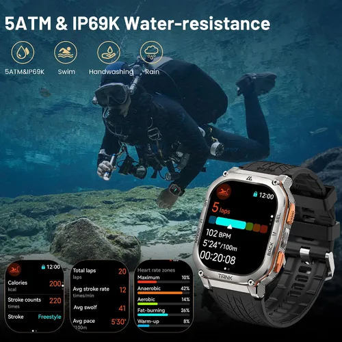 Miniatura 7 de KOSPET Tank M3 Ultra Reloj inteligente con GPS, 5 ATM resistente al agua, brújula, altitud, presión de aire, batería extra grande de 480 mAh