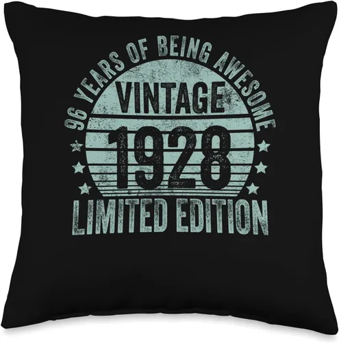 96 Year Old Vintage 1928 Limited Edition Bday Retro 96th Birthday Gifts Men Women Throw Pillow, 16x16, Multicolor