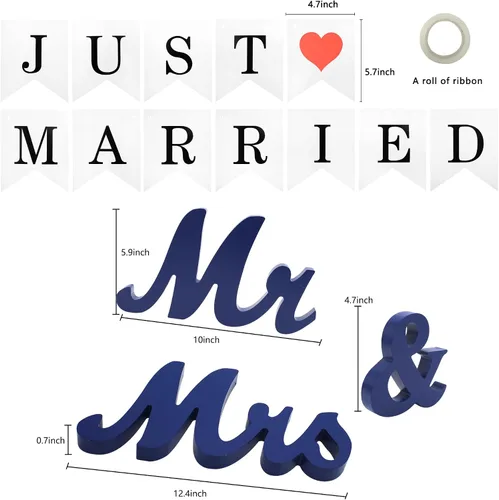 Miniatura 6 de Señal de Sr. y Sra. con pancarta de recién casados para la mesa de la boda, letras de madera de Sr. y Sra., artículos de decoración de boda de Sr.