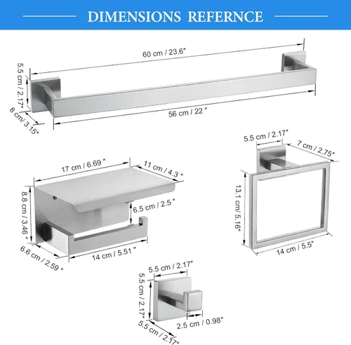 Miniatura 6 de Juego de accesorios de baño de barra de toalla de níquel cepillado Juego de accesorios de baño Incluyendo doble toallero, anillo de toalla, gancho 6