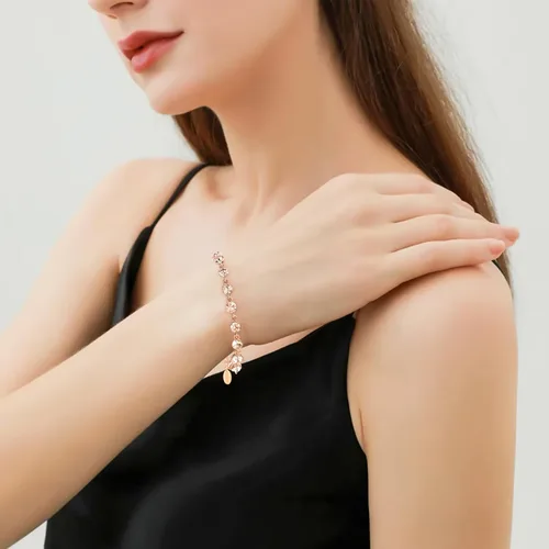 Miniatura 22 de Light Pink Crystal Bracelets for Women Trendy, OUXi 18K Rose Gold Plated Cubic Zirconia Wedding Tennies Jewelry Bracelets, Dainty Birthstone Hand