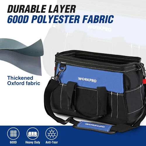 Miniatura 4 de WORKPRO - Bolso de herramientas de 16 pulgadas, con abertura ancha y base moldeada impermeable