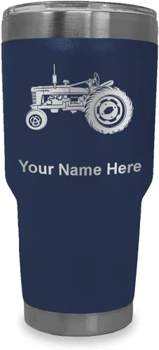 Miniatura 31 de LaserGram Vaso aislado al vacío de 20 onzas, Old Farm Tractor, grabado personalizado incluido (negro)