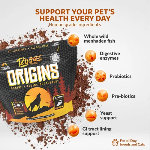 Miniatura 2 de ROGUE PET SCIENCE Origins 5-en-1 suplemento para perros - Aderezo de comida en polvo con aceite de pescado omega 3 natural - Apoya la digestión