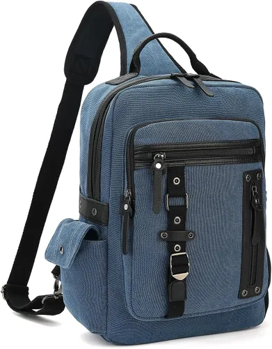 Miniatura 14 de Bolsa de mensajero vintage, mochila de lona para viajes, bolsa de hombro para hombre, bolsa de doble uso para transporte de mano y transporte