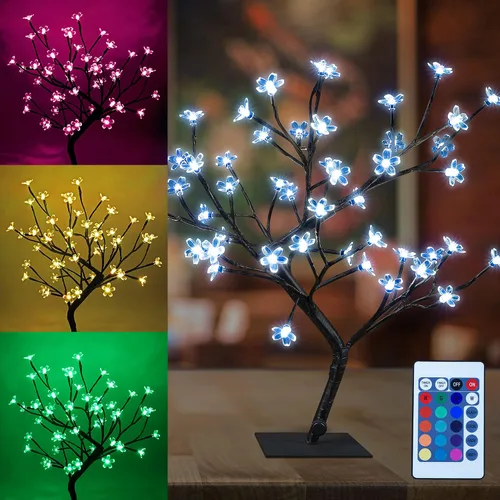 Miniatura 9 de Lámpara de árbol bonsái de 18 pulgadas con 48 LED de flor de cerezo japonés, decoración para interiores y exteriores, adaptador de fiesta de boda