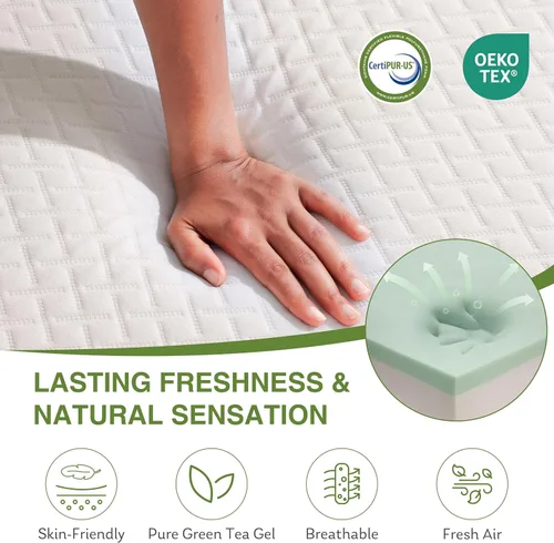 Miniatura 5 de EGOHOME Colchón Queen de 8 pulgadas, colchón de espuma viscoelástica en una caja con gel de té verde refrescante, alivia la presión con soporte