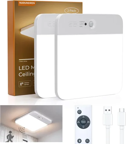 Miniatura 10 de NARUNDREN Lámpara de techo recargable con sensor de movimiento con control remoto, luces de techo inalámbricas que funcionan con baterías, luz