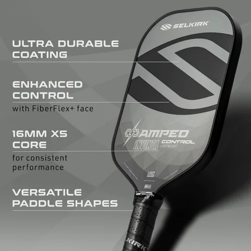 Miniatura 3 de Selkirk Sport Amped Control Pickleball Paddle Precision & Control Fiberglass Pickleball Paddles 16mm X5 Core Made in USA Gris Ligero
