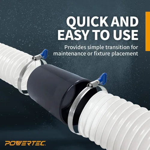 Miniatura 2 de POWERTEC 70181, unión de adaptador de 2-1/4" y empalme de manguera de 2-1/2", negro