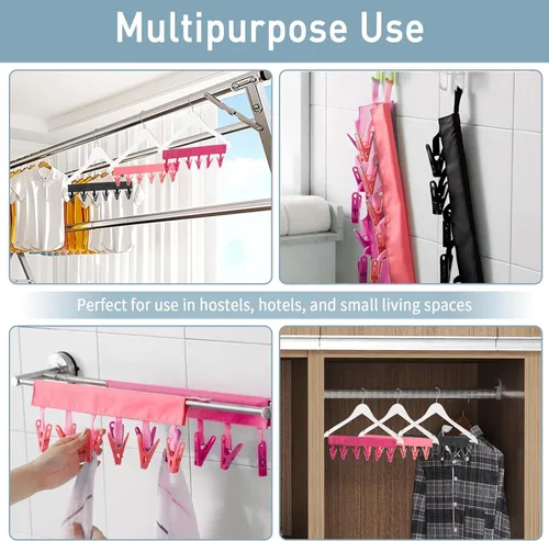 Miniatura 7 de TamBee Clips portátiles para colgar ropa de viaje, colgador de ropa de viaje, percha de secado de toallas, colgador de ropa plegable portátil
