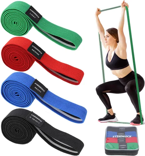 STANDROCK Bandas de resistencia de tela para entrenamiento, bandas de 3 y 4 niveles, bandas de resistencia largas para mujeres y hombres | Bandas