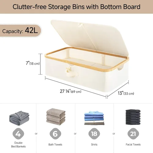 Miniatura 5 de StorageWorks Paquete de 2 Cajas de Almacenamiento Debajo de la Cama con Marco de Bambú, Contenedor Debajo de la Cama con Tapa Abatible de 42L