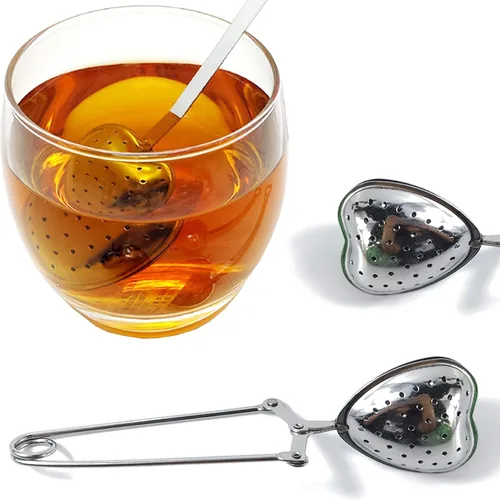 Miniatura 4 de ROYHOO 10 filtros de té de acero inoxidable de hojas sueltas Infusor de té Coladores Difusor de intervalo reutilizable en forma de corazón Cuchara