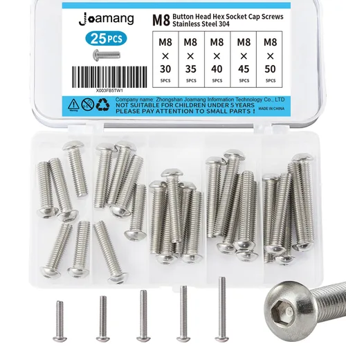 Miniatura 12 de Tornillos de cabeza de botón M8 x 0.472 in, 0.630 in, 0.709 in, 0.787 in, 0.984 in, acero inoxidable 304, unidad hexagonal Allen métrica, acabado