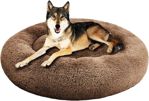 Miniatura 17 de SAVFOX Camas calmantes de felpa para perros, cama de perro de dona para perros pequeños, tamaño mediano, grande y extragrande, cómoda cama para Beige
