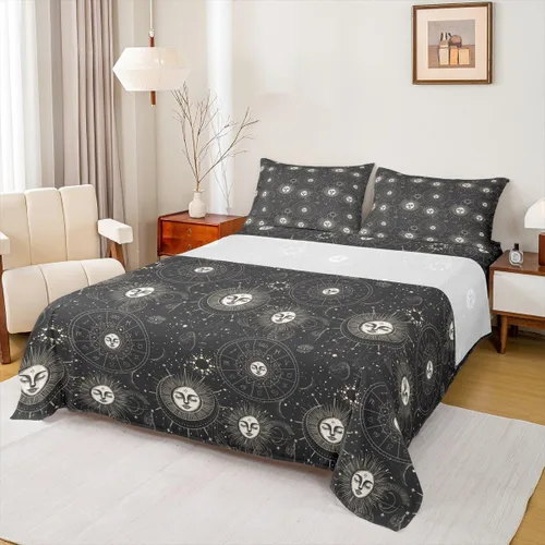 Miniatura 35 de Erosebridal Juego de sábanas tamaño individual con estampado de luna, diseño de flores de loto, color morado degradado, juego de sábanas orientales