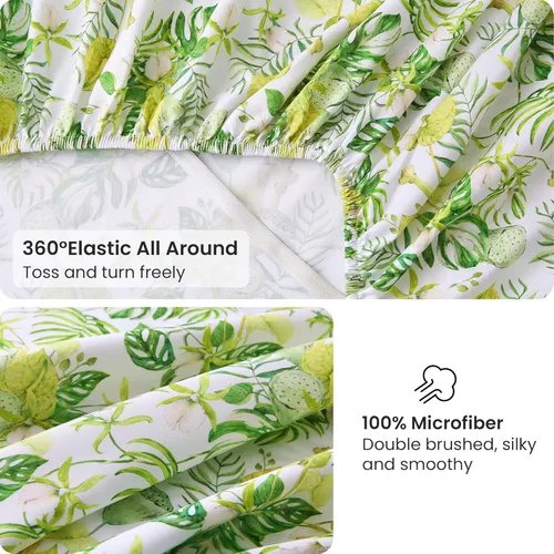 Miniatura 46 de Viviland Juego de sábanas de 3 piezas con estampado botánico de mariposas y flores rosas y moradas, sábanas de microfibra suave y transpirable