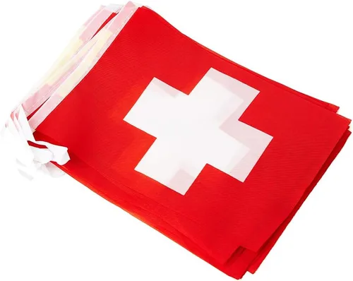 Miniatura 2 de Bandera suiza, bandera suiza, pequeña cadena de banderas suizas, mini banderas suizas, utilizada para fiestas, escuela, eventos deportivos