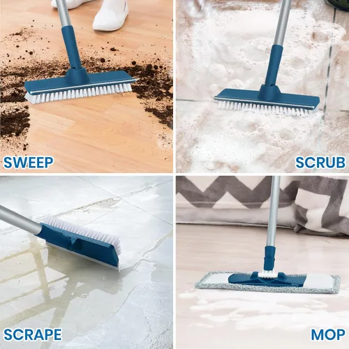 Miniatura 5 de Set de trapeador y cubo plegable con trapeador de fregado y cepillo, cepillo para pisos de azulejos, laminado y madera dura y trapeadores planos