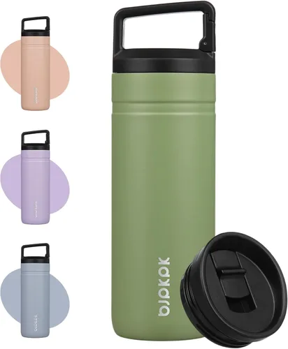 Miniatura 12 de BJPKPK - Botella de agua aislada con 2 tapas, vaso/taza de viaje de acero inoxidable de 20 onzas con aislamiento al vacío de doble pared, taza