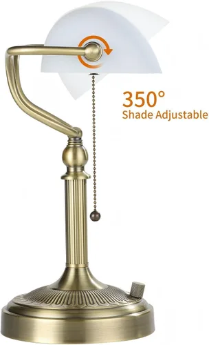 Miniatura 7 de Lámpara de Escritorio de Banquero de Vidrio Mate Blanco, Lámpara de Mesa Regulable sin Escalones con Enchufe para Estudio, Oficina en Casa, Blanco