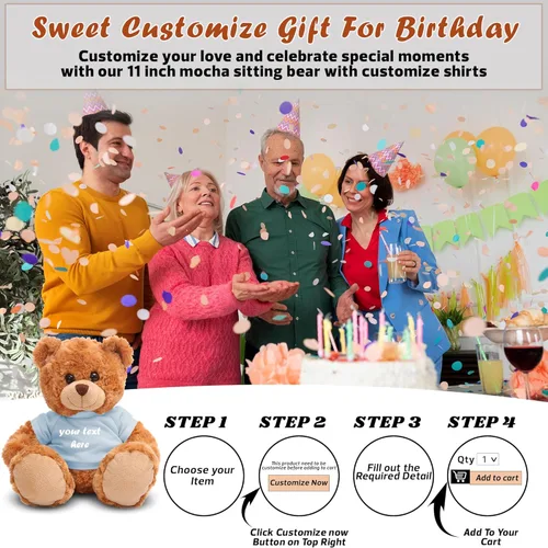 Miniatura 5 de Plushland Oso de peluche de 11 pulgadas, regalo personalizado de animal de peluche, gran regalo para el día de la madre, San Valentín, graduación