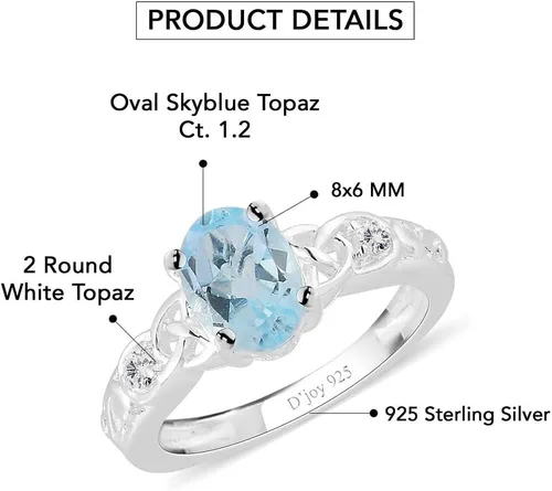 Miniatura 4 de Compra hermosos anillos de compromiso LC para mujer, piedra de topacio azul, plata de ley 925, piedra natal de amor, Metal, Topacio