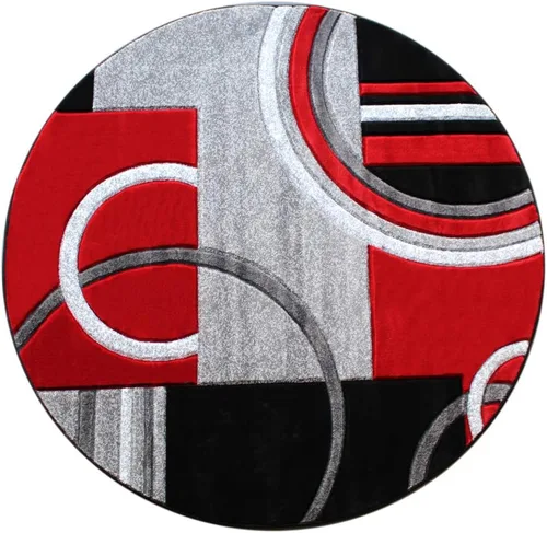 Miniatura 8 de Masada Rugs, Sophia Collection - Alfombra de área tallada a mano, moderna, contemporánea, rojo, gris, blanco, negro (2 pies x 7 pies 3 pulgadas)