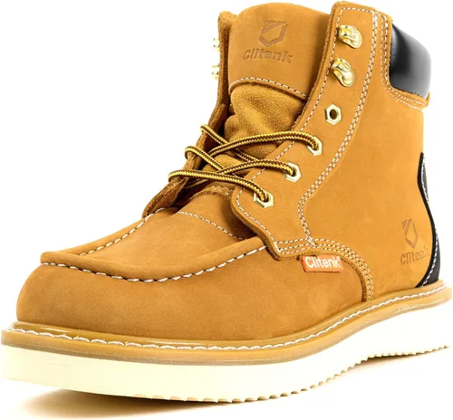 Miniatura 7 de Men's 6" Soft Toe Work Boots Full Grain Leather Moc Toe Waterproof Wedge Sole Comfortable Construction Boots