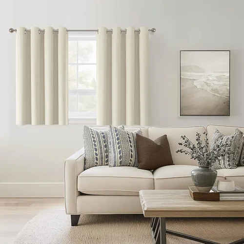 Miniatura 7 de ChrisDowa Cortinas 100% Opacas de Abedul Sólido de 45 Pulgadas de Largo, 2 Paneles para Dormitorio y Sala de Estar, Estilo Granja Oscurecedoras