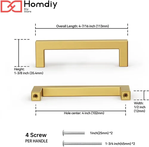 Miniatura 2 de homdiy Paquete de 6 Tiradores Dorados de 4 Pulgadas para Gabinetes Tiradores de Gabinetes de Cocina Tiradores de Gabinetes de Latón Cepillado