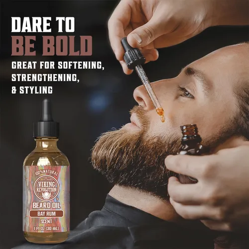 Miniatura 2 de Viking Revolution Aceite de barba de ron de bahía para hombres, suavizante y acondicionador natural con aceites de argán y jojoba para fortalecer e