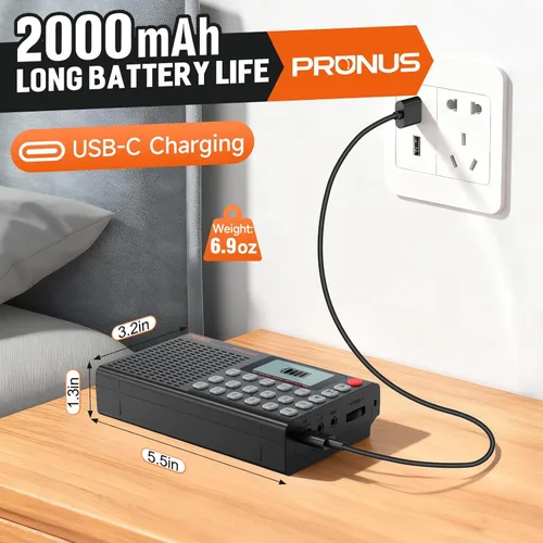 Miniatura 6 de PRUNUS J168 AM FM Radio Altavoz Bluetooth, preestablecido, excelente recepción, reproducción de tarjeta TF, temporizador de sueño, carga USB C