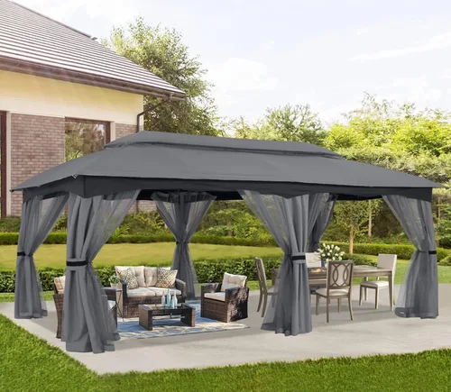 Miniatura 12 de ABCCANOPY Gazebo para patio al aire libre, 11 x 11 pies, toldo de doble techo con mosquitera para patio trasero, terraza, jardín, césped, gris oscuro